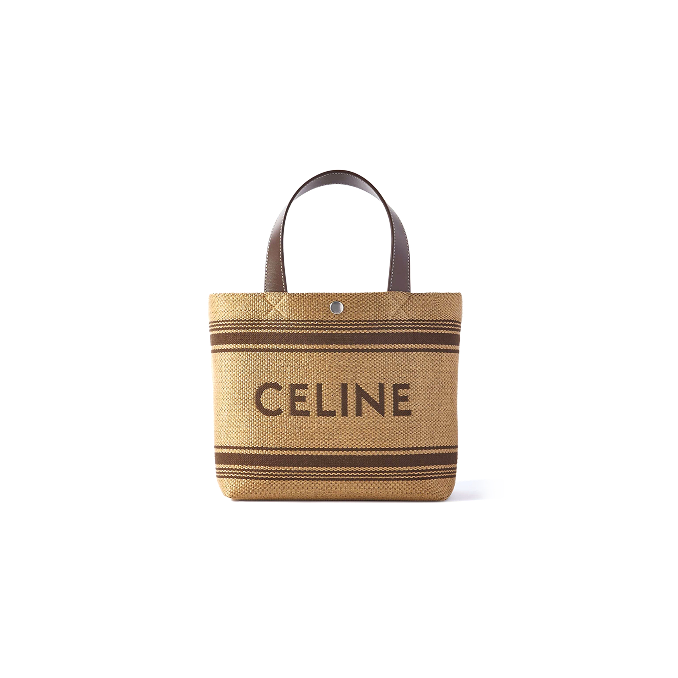 CELINE CABAS MINI LEATHER-TRIMMED LOGO-EMBROIDERED RAFFIA TOTE BAG 116992BZJ.04LV (23*19*11cm)